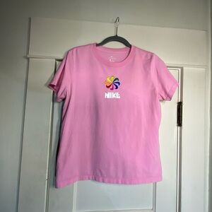 Nike Pink Short Sleeve Tee with Multicolor Swirl Logo